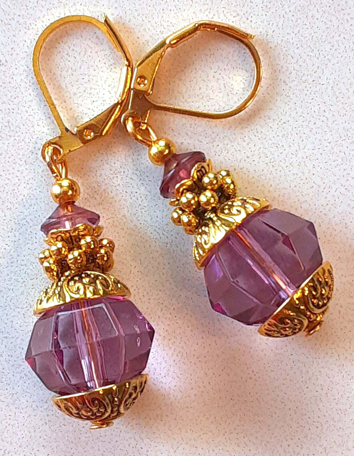 PLUM ACRYLIC CRYSTAL lightweight earrings GP LEVER BACK artisan XX