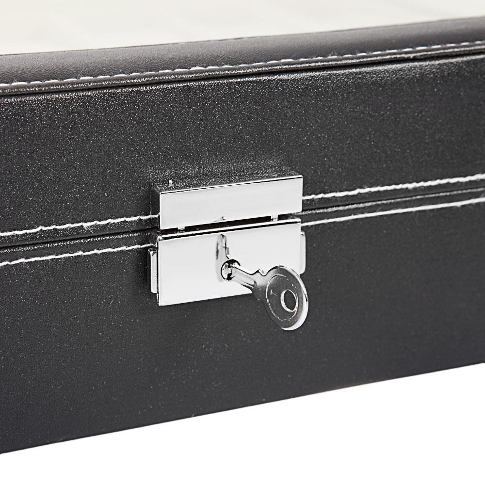 24 Slot Watch Box Leather Display Case Organizer Top Glass Storage