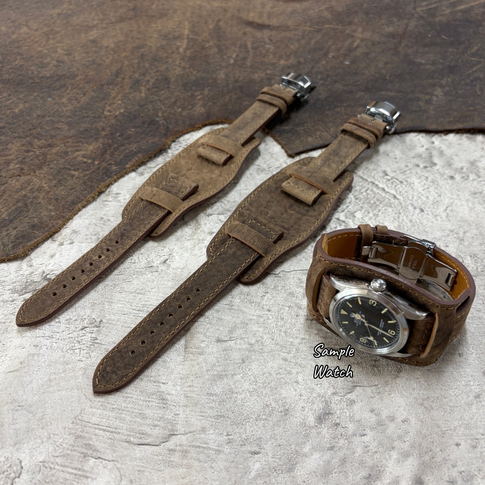 Deployment Buckle Bund Style Vintage Leather Watchband Strap 18/20/22mm #94H