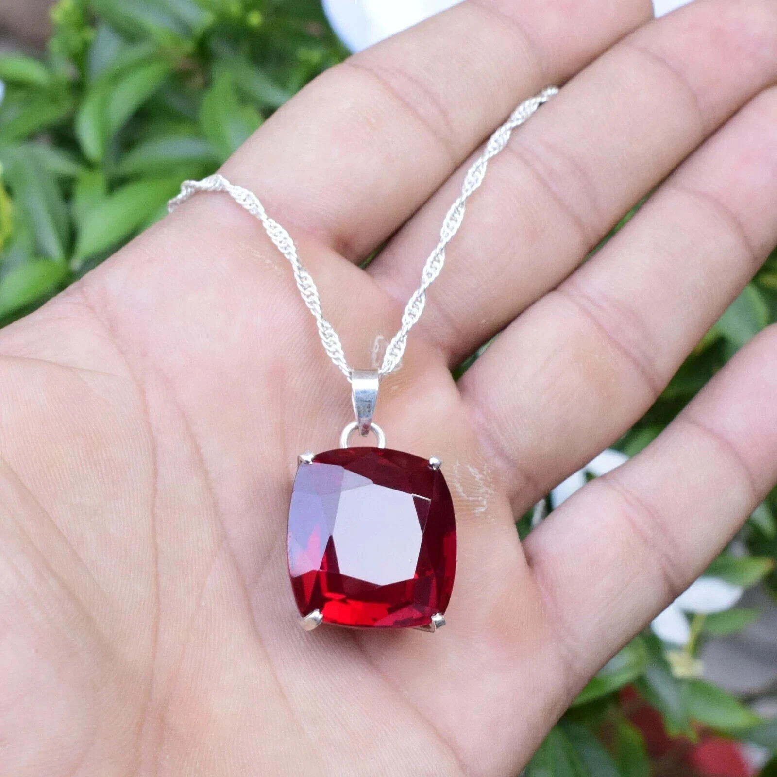 30 Ct Natural Red Ruby Pendant 925 Sterling Silver Cushion Cut Gemstone Jewelry