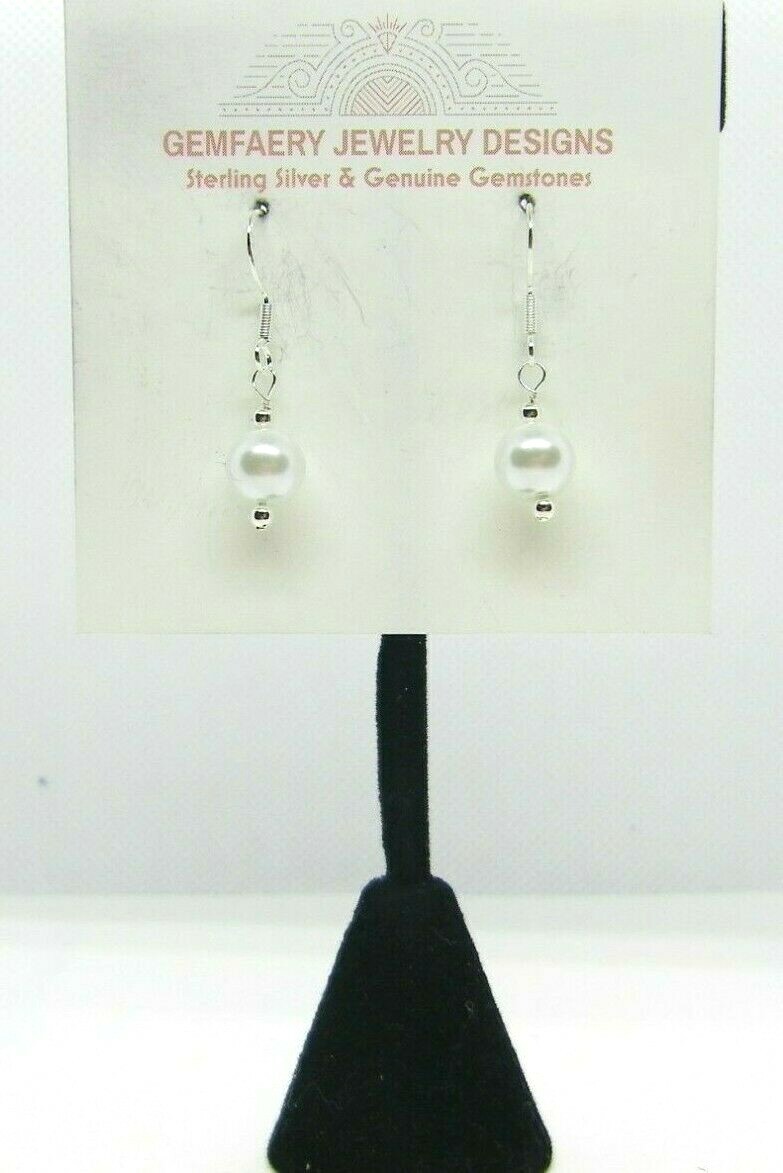 Sterling Silver South Seas White Shell Pearl Dangle Earrings #275…Handmade USA