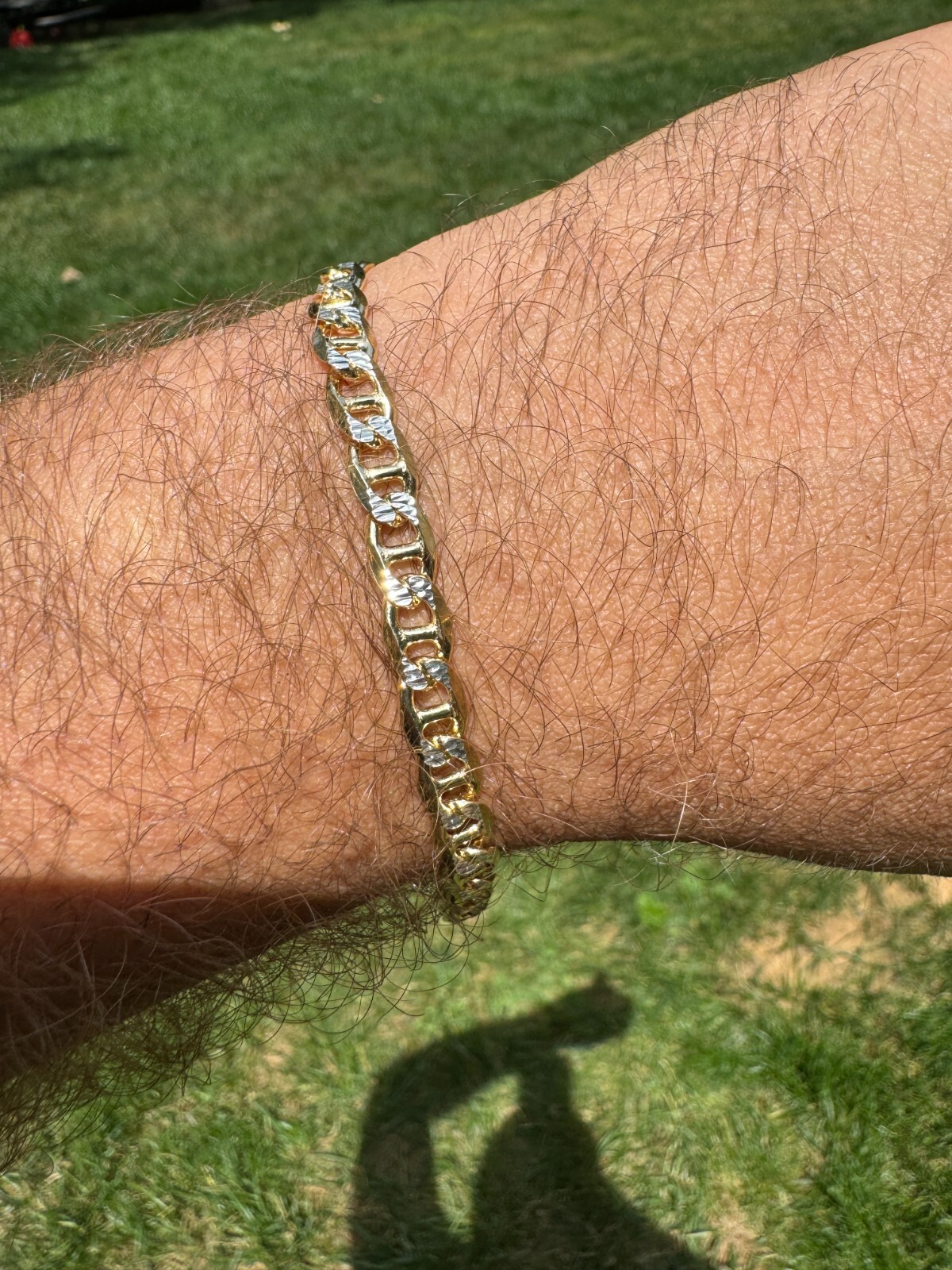925 Sterling Silver 14k Gold Plated Two Tone Diamond Cut Mariner Link Bracelet