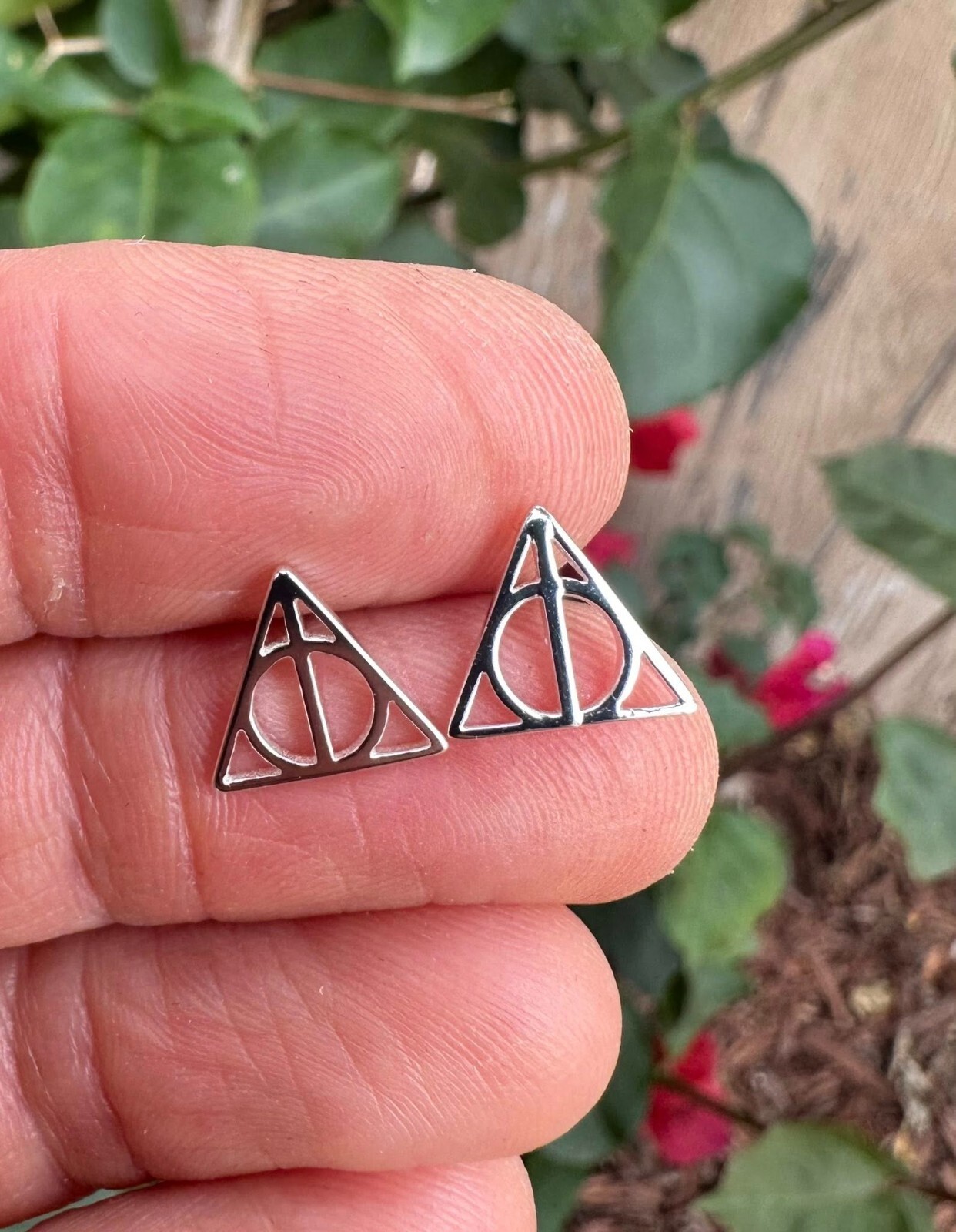 Deathly Hallows Harry Potter Sterling Silver Push Back Stud Earrings Wizarding