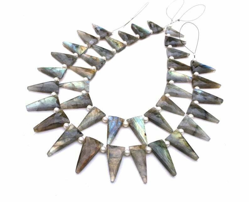 19 Piece Natural Labradorite Faceted Triangle Shape Blue Flash Size10x18-12x23MM