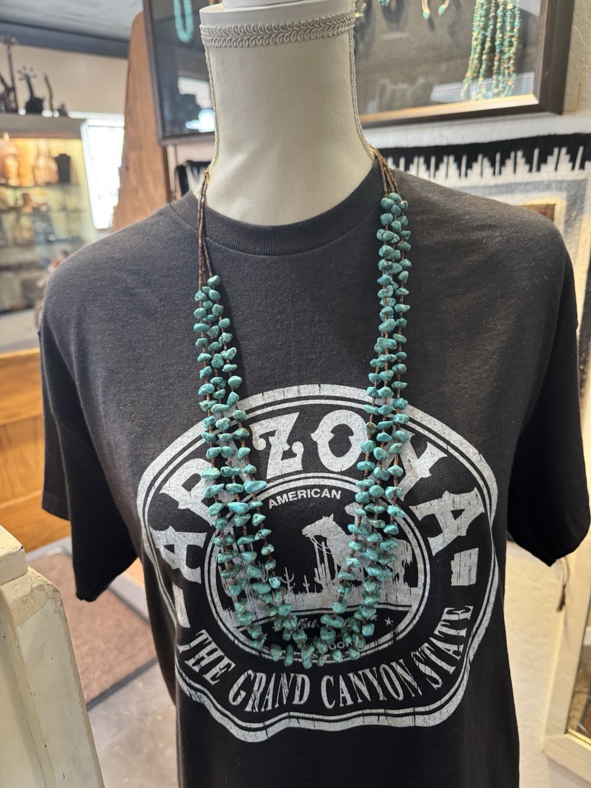 Vintage 3 Strand Genuine Turquoise Nugget Chip Necklace Heishi Bead Southwestern