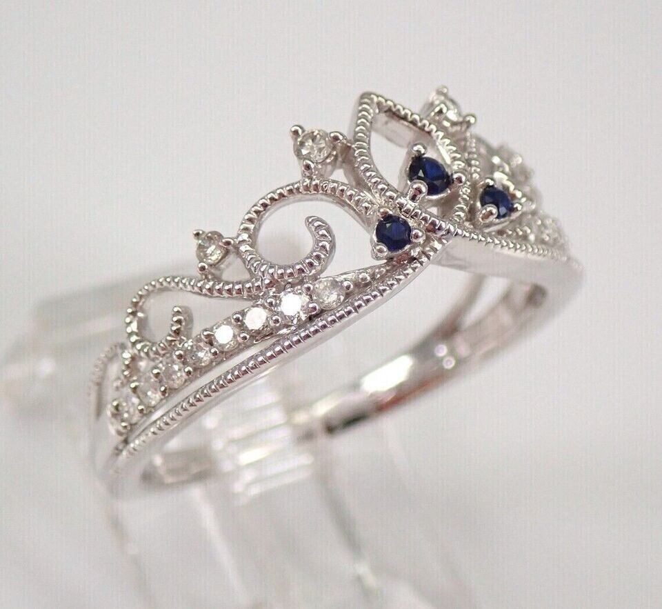 Round Cut Simulated Diamond Gorgeous Crown Wedding Ring 14K White Gold Plated