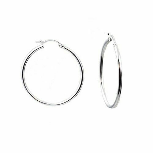 Sterling Silver 925 Stamped Italian Made 1 Inch Hoop Earrings French Hook Hoops