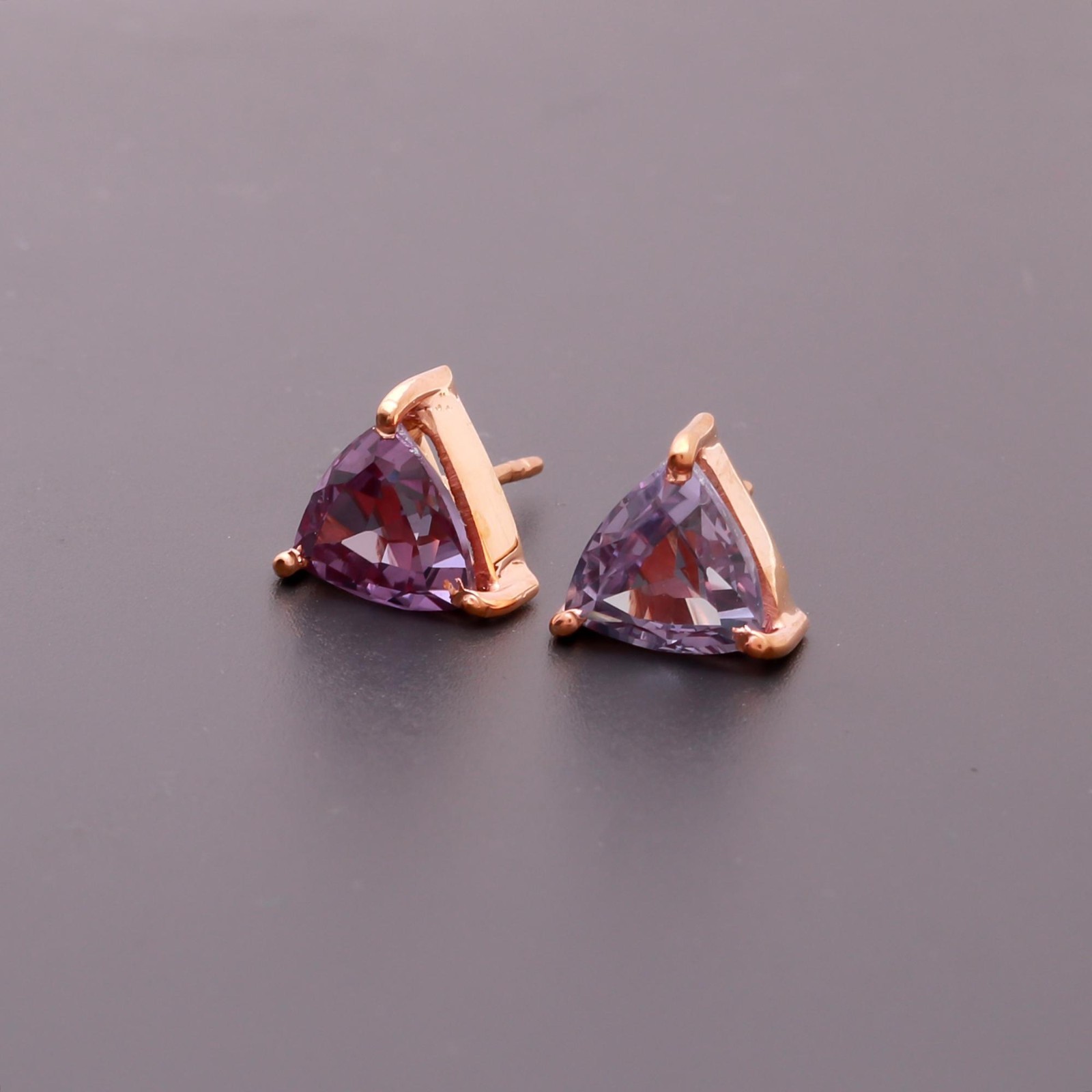 Alexandrite Trillion Stud Earrings Rose Gold Fill Solid Silver Handmade Jewelry