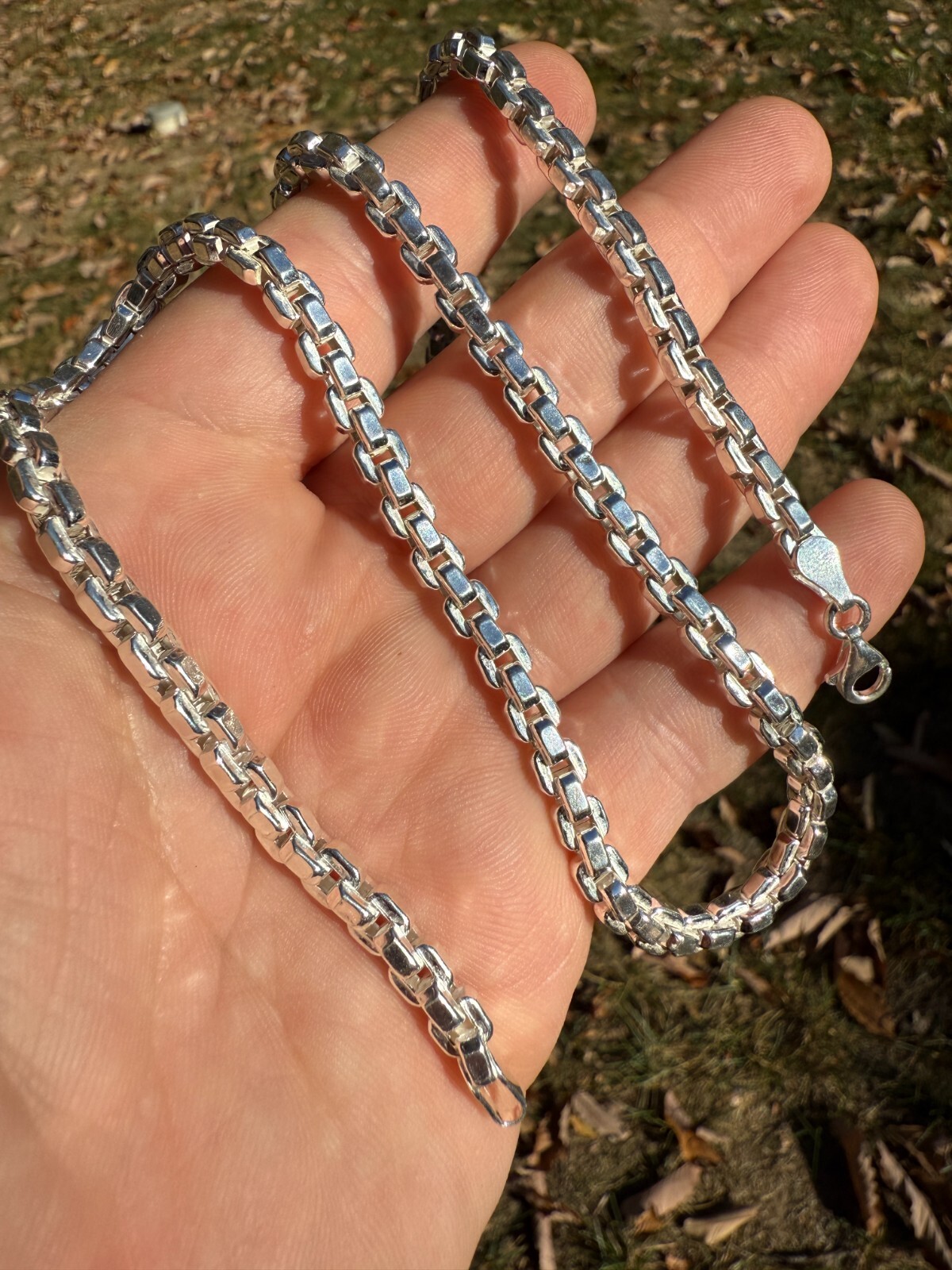 Real 925 Sterling Silver 5mm Men’s Puff Box Rolo Hermes Link Chain Necklace