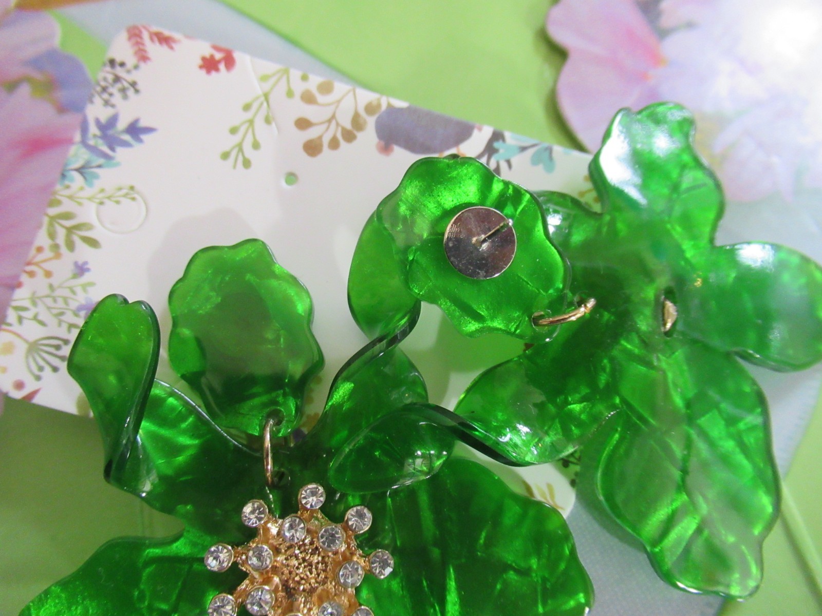 LARGE Lily Flower Acrylic Rhinestones Statement Christmas Earrings -U CHOOSE