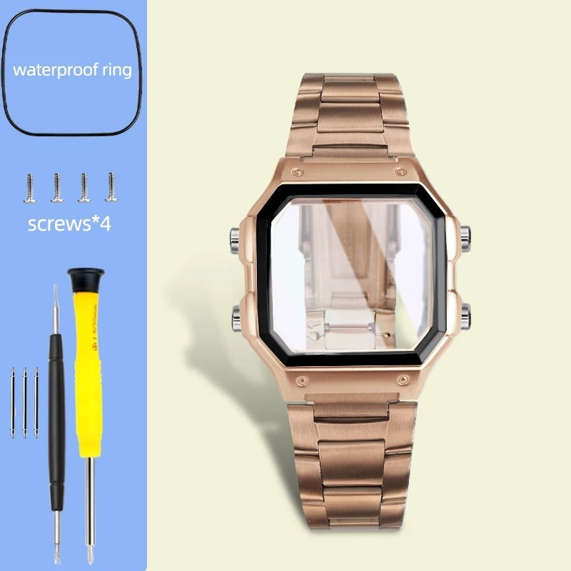 Watch Mod Kit Stainless Steel Metal Case watchband set For Casio AE1200 AE1300