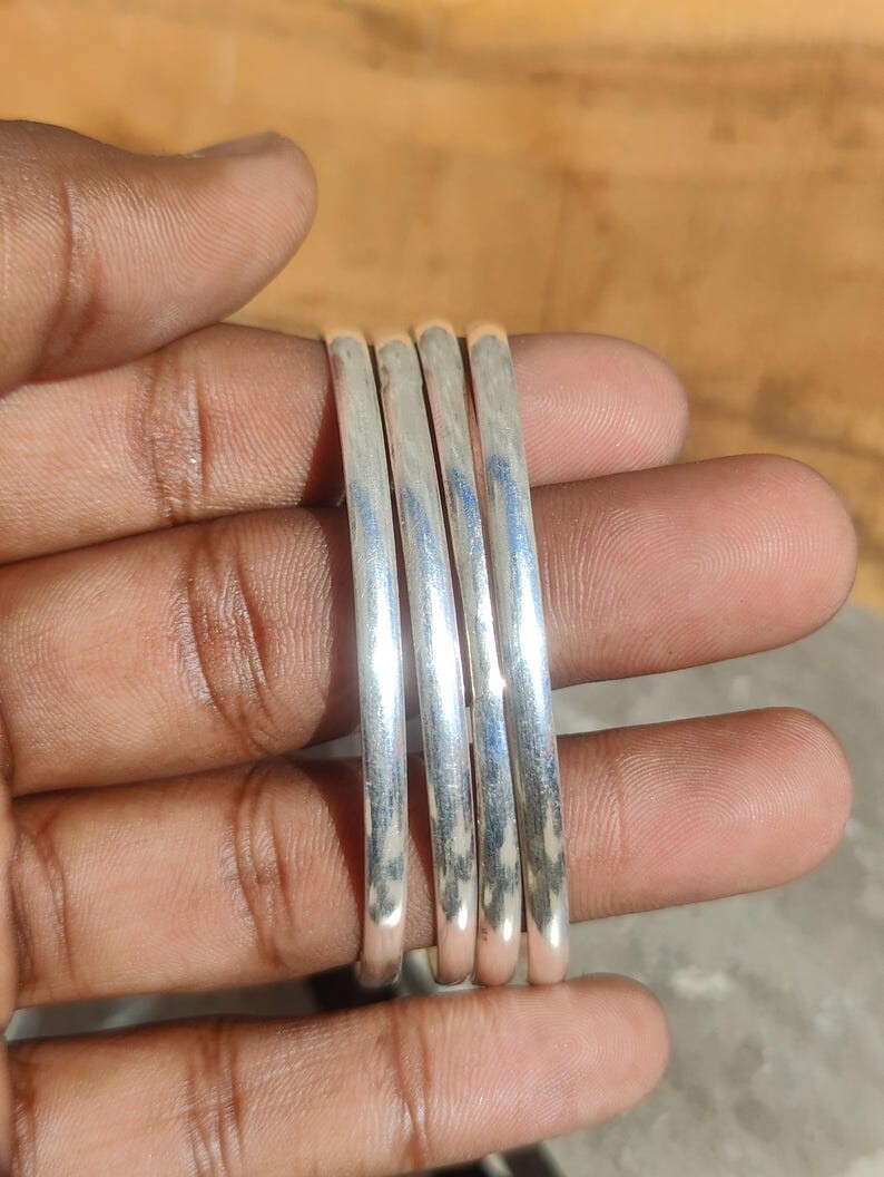 Solid 925 Sterling Silver Set of 4 Bangles , Half Round Bangle Bracelets