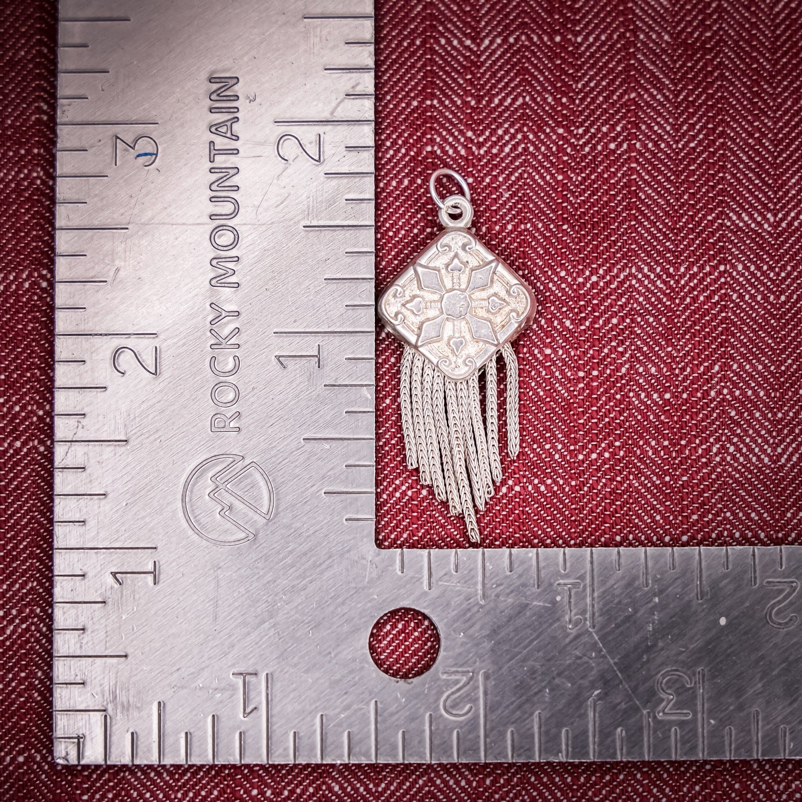 Antique French Puffy Square Tassel Charm Sterling Silver Die Struck 19th