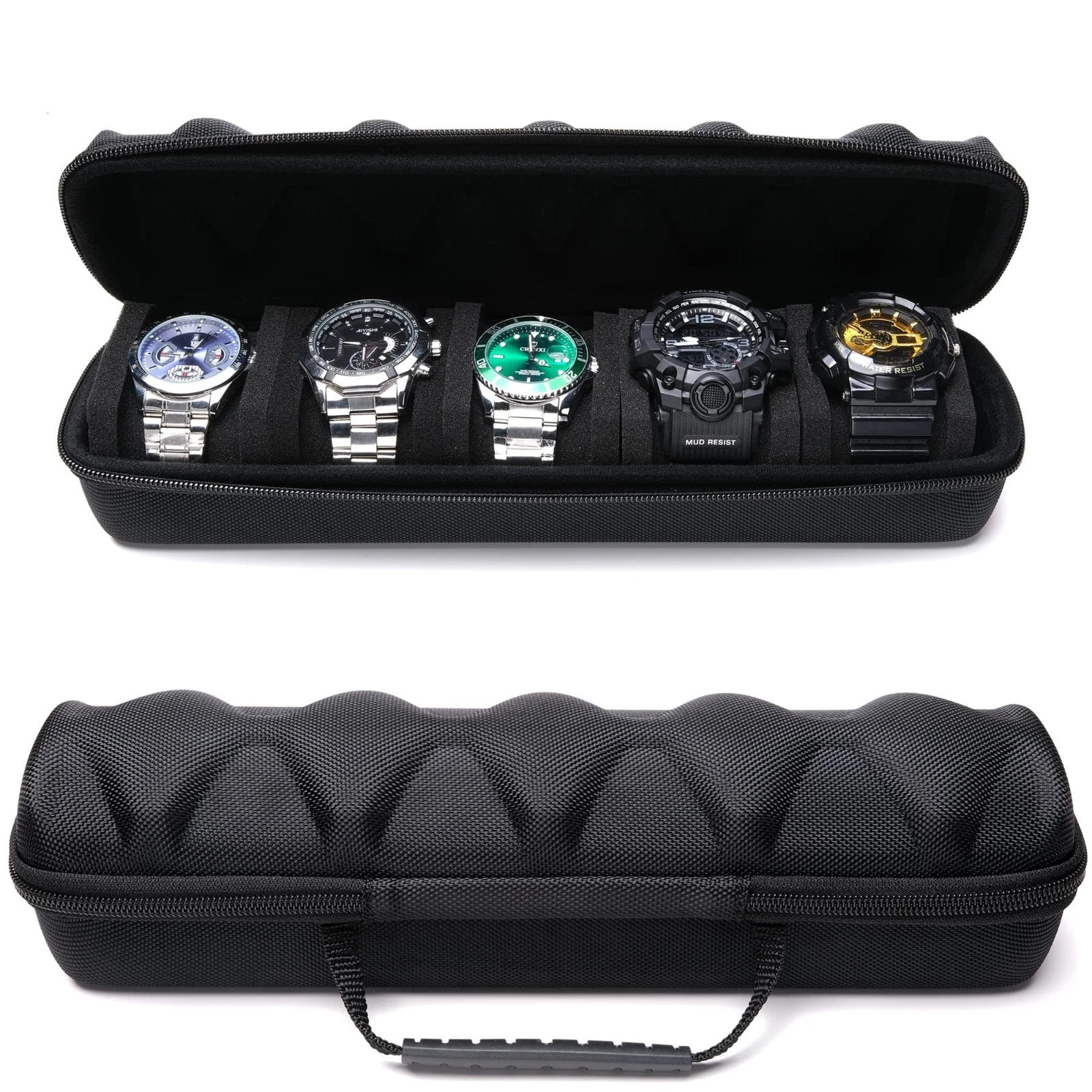 Travel Watch Case 5 Slot Roll Organizer Hard Shell Storage Box Display Pouch Bag