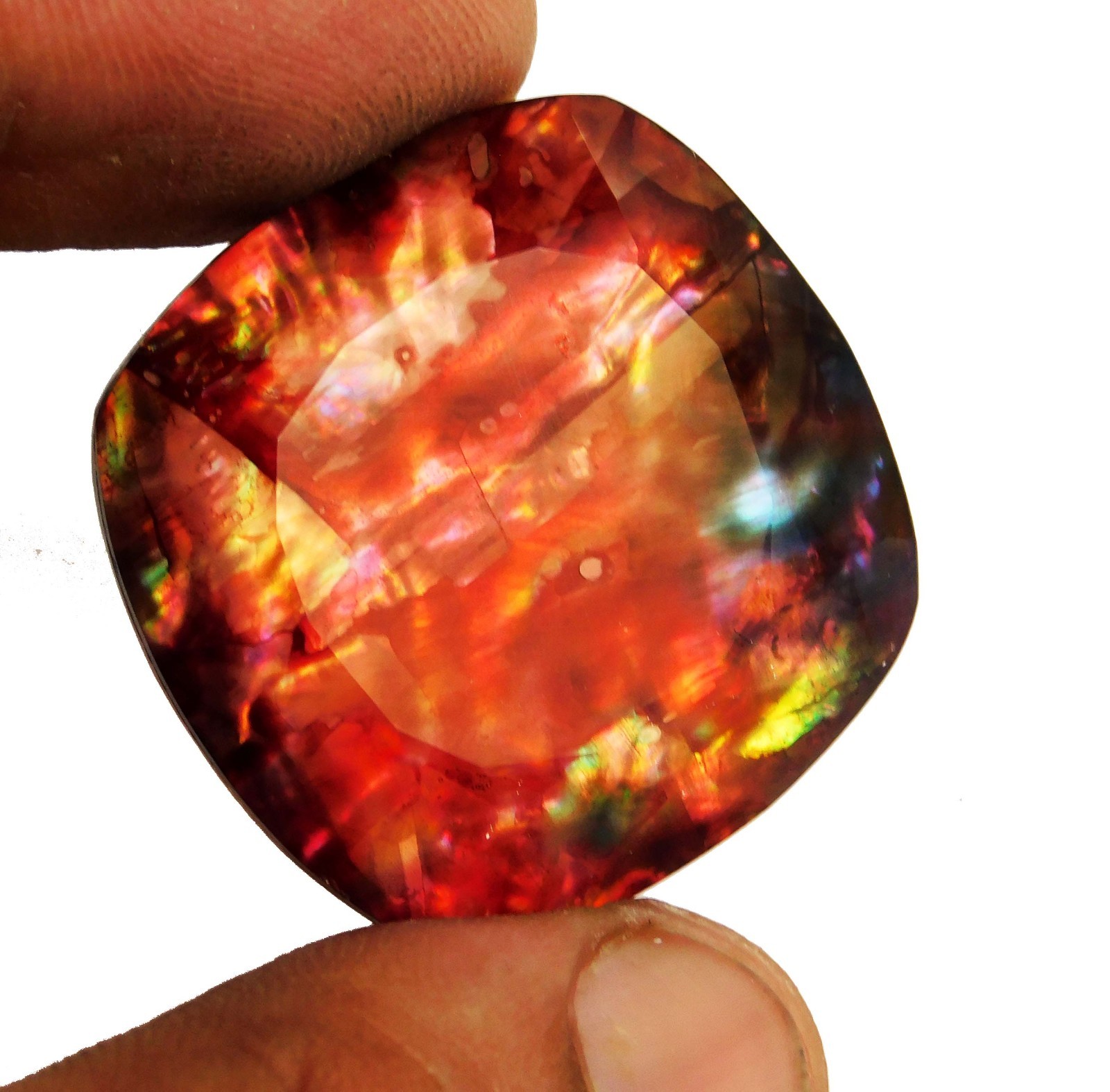 48.90cts. Huge Natural Cushion Canadian Fire Ammolite Loose Gemstone