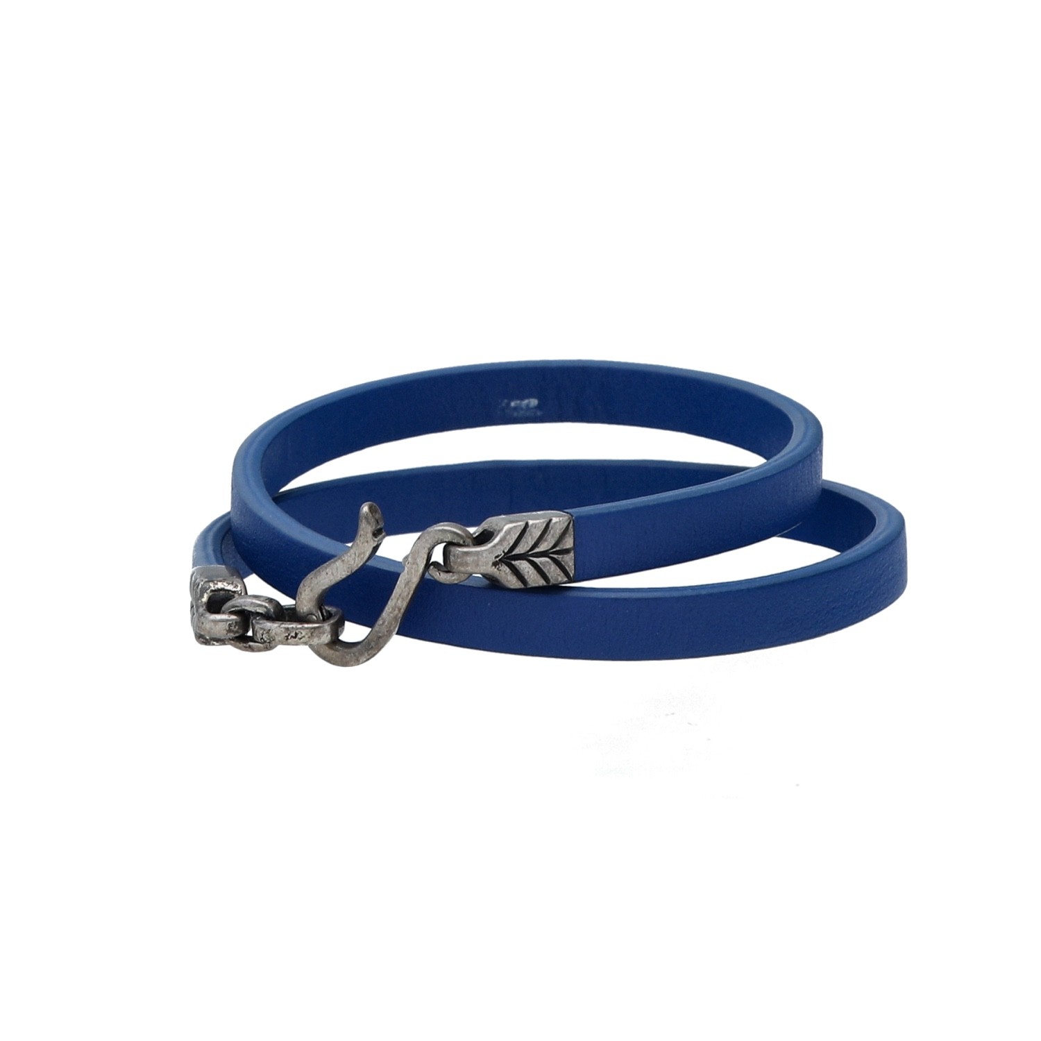 David Yurman Chevron 925 Silver Blue Leather Double Wrap Men’s Bracelet 7.5″