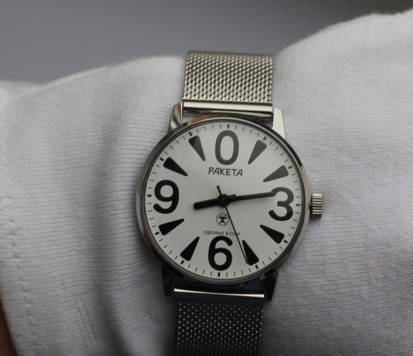 Wristwatch Raketa Big Zero unisex case 34mm. / Vintage movement USSR