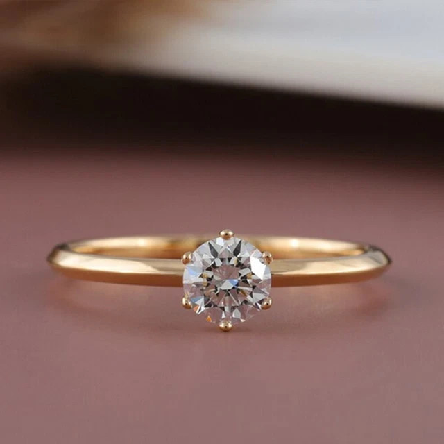 Lab Grown Diamond Solitaire Engagement Ring in 1Ct Round 14k Yellow Gold Plated