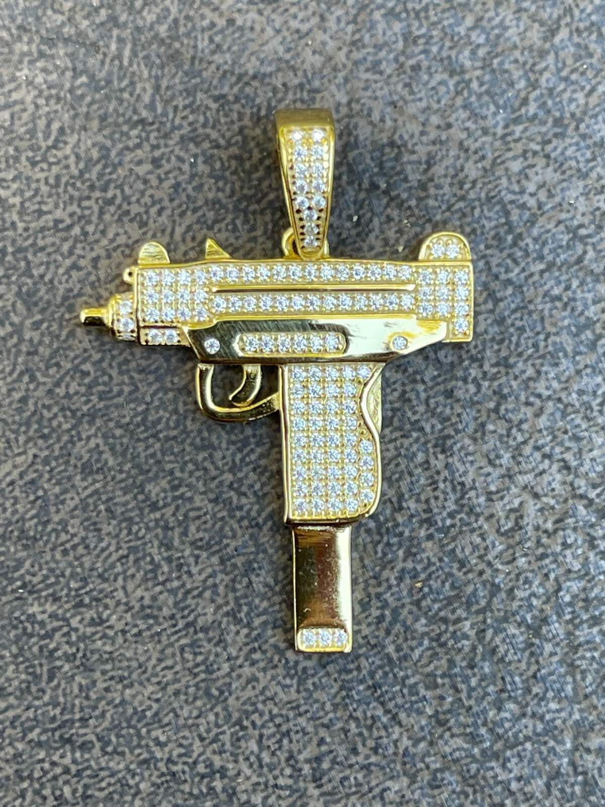 MOISSANITE Real 925 Silver/Gold Plated Uzi Gun Pendant Iced Pass Test Hip Hop