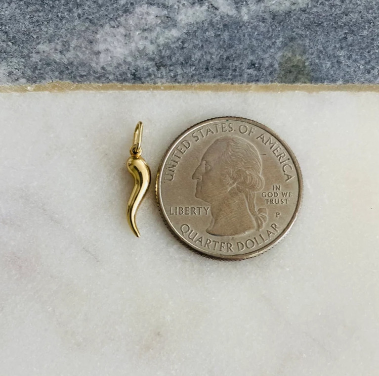 14K Solid Gold 3D Italian Horn 0.7″ Cornicello, Chili, Pendant – 14KG59