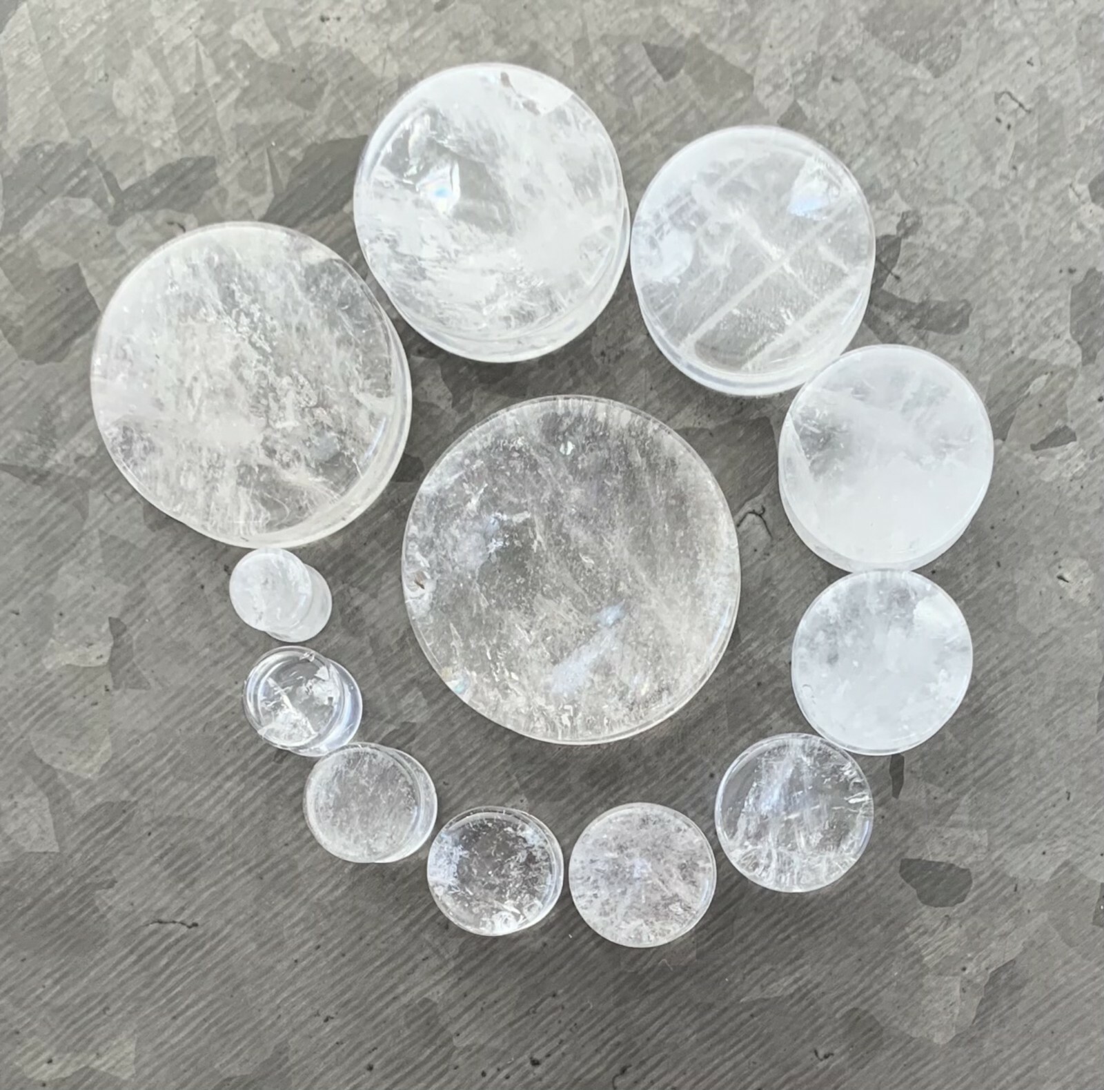 PAIR Clear Quartz Natural Stone Double Flare Plugs Organic Earlets Gauges