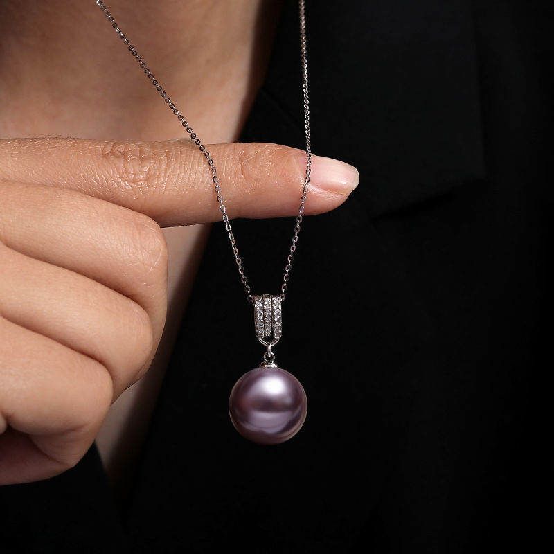 Stunning 18″ AAA+ South Sea Natural purple 10-9mm Pearl pendant Necklace 14k