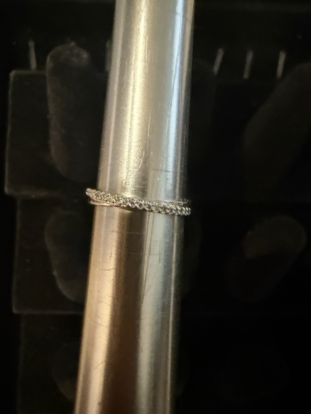 Silver Tone Textured Thin Band Ring Size 6.5 1mm Width Metal Round