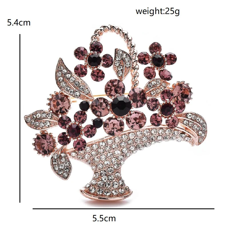 Luxury Rhinestone Flower Basket Brooch Pin – Valentine’s Day Jewelry Gift