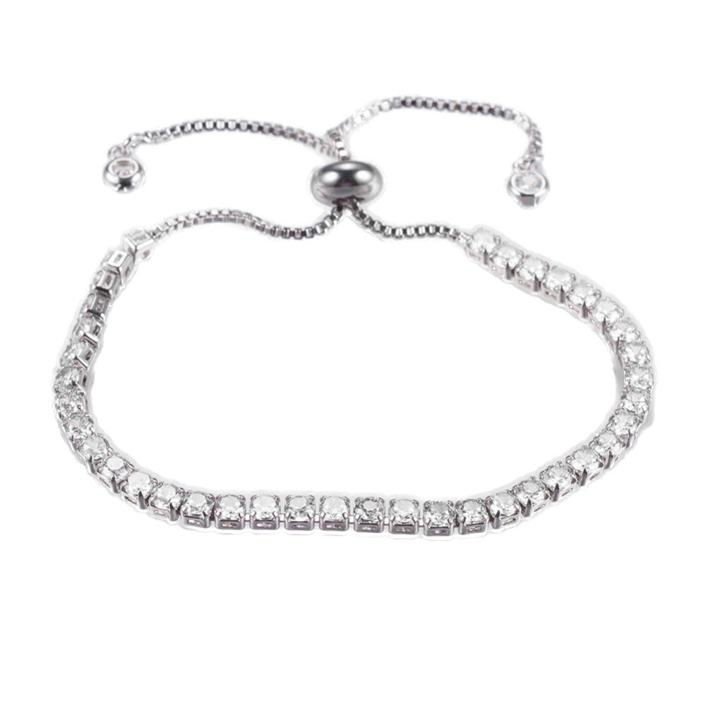Adjustable Pave Cubic Zirconia Bracelets Bolo Bracelet Slider Gold 8.4″ P502