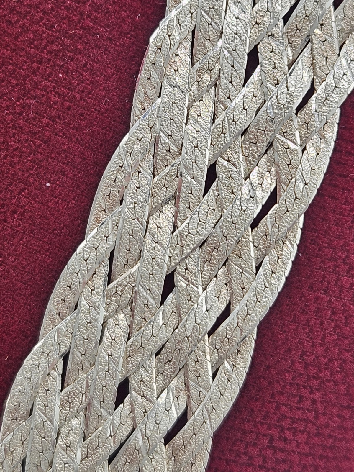 Wide Woven Sterling Silver Sparkly Necklace Made In Italy w/ gift Box 22.5 grams