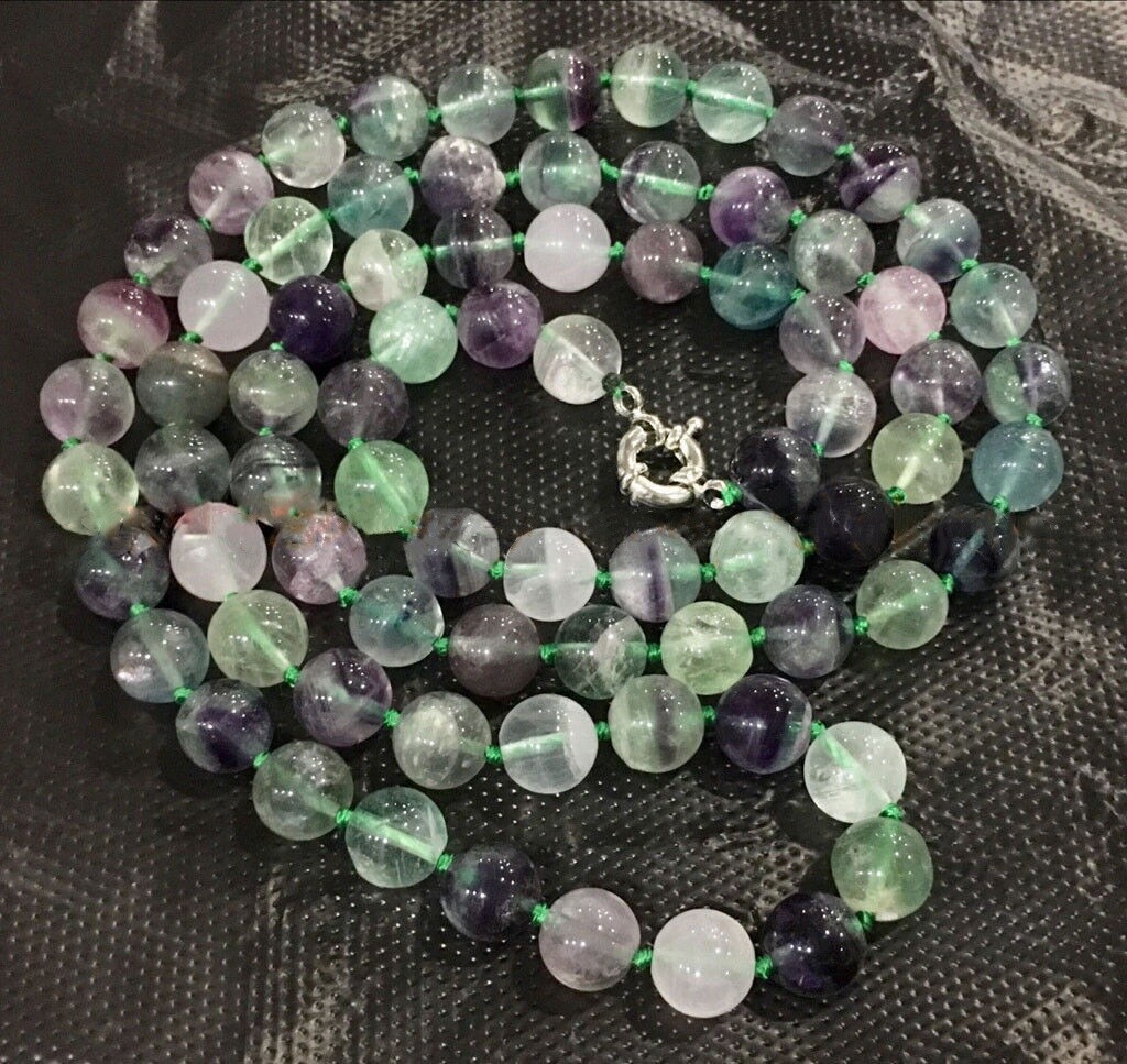 Natural Multicolor Fluorite 6/8/10mm Round Gems Beads Jewelry Necklace 14-36”