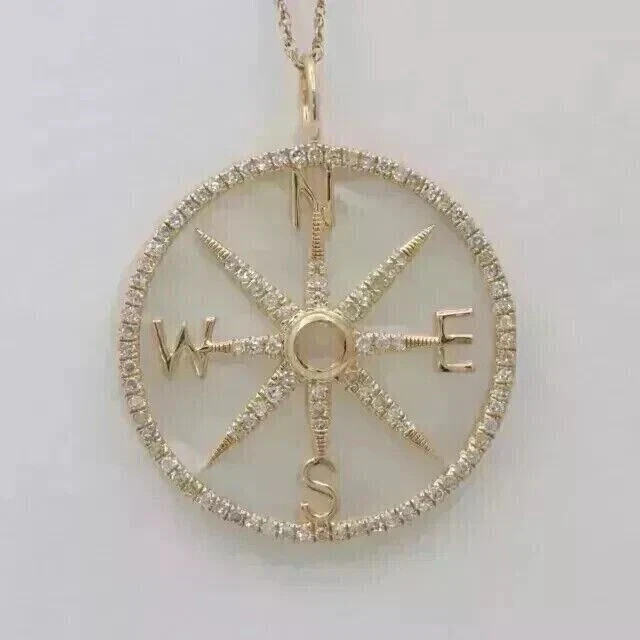 14k Yellow Gold Plated 1.00 Ct Lab Created Diamond Women’s Compass Charm Pendant