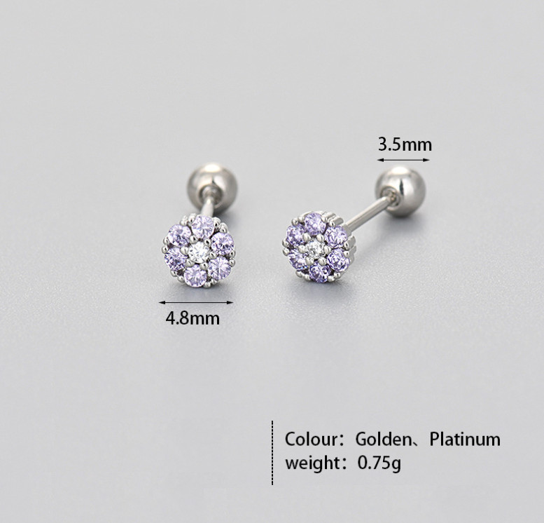 925 Sterling Silver Tiny Flower Turquoise CZ Screw Back Stud Earrings 5mm K36A