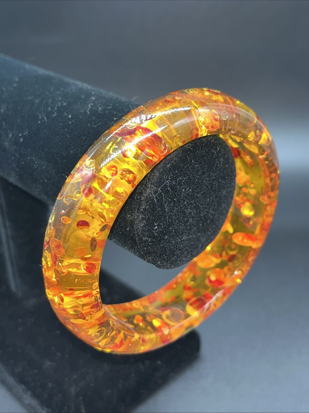 Amber Orange Translucent Speckled Acrylic Lucite Bangle Bracelet