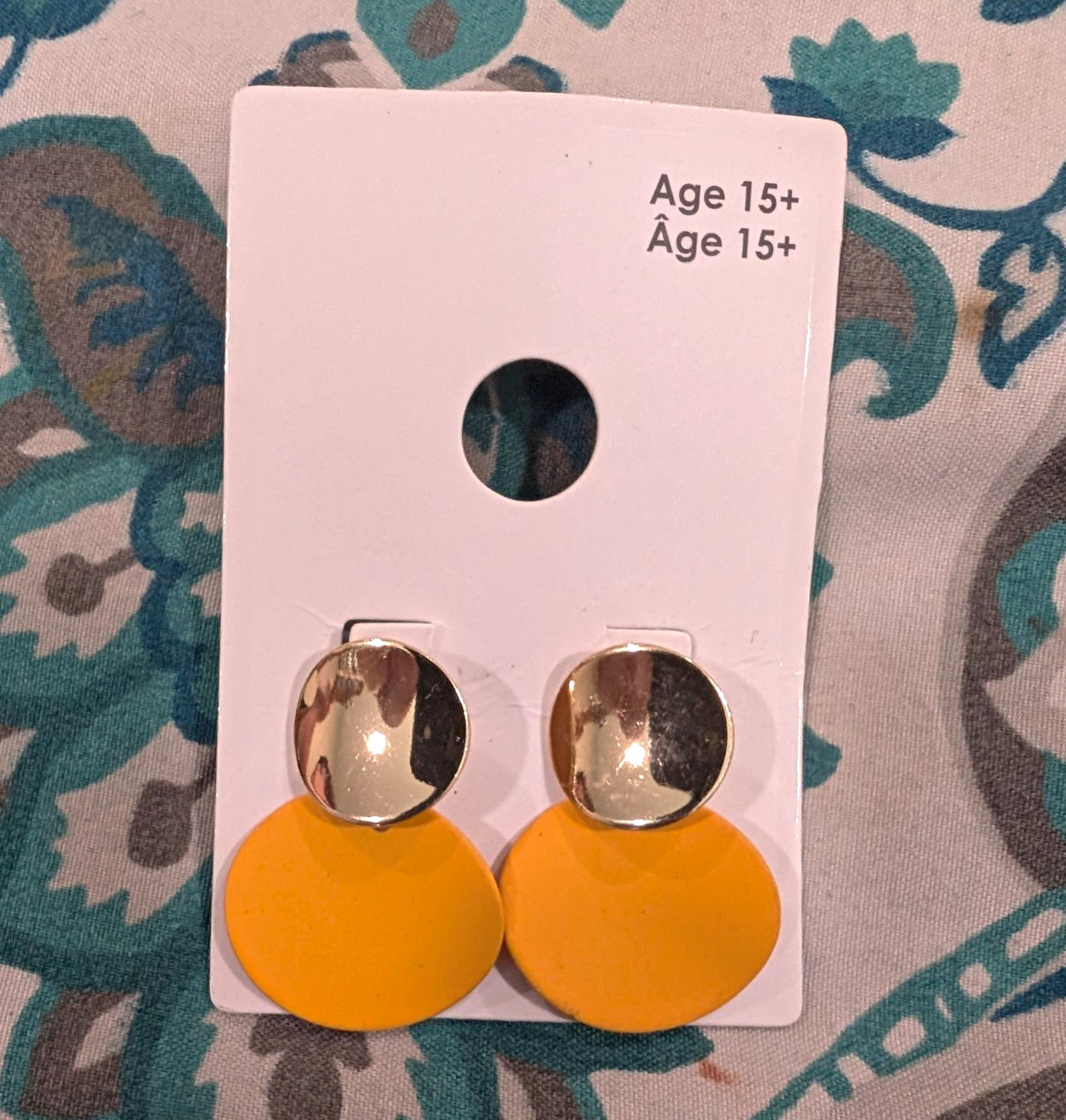 Gold Tone Yellow Round Double Disc Dangle Drop Earrings, No Stone