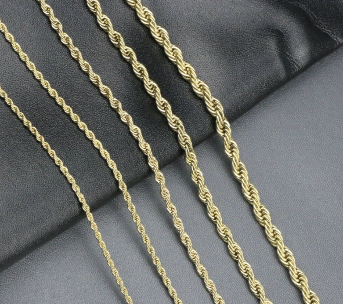 18K Gold Plated Rope Chain Necklace 3/4/5mm 20-30″ Mens Women’s
