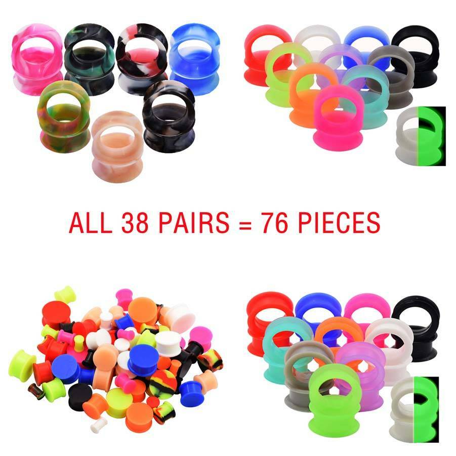 6-76PCS/LOT Soft Silicone Ear Flesh Tunnel Plugs Ear Gauges Kit Ear Expanders