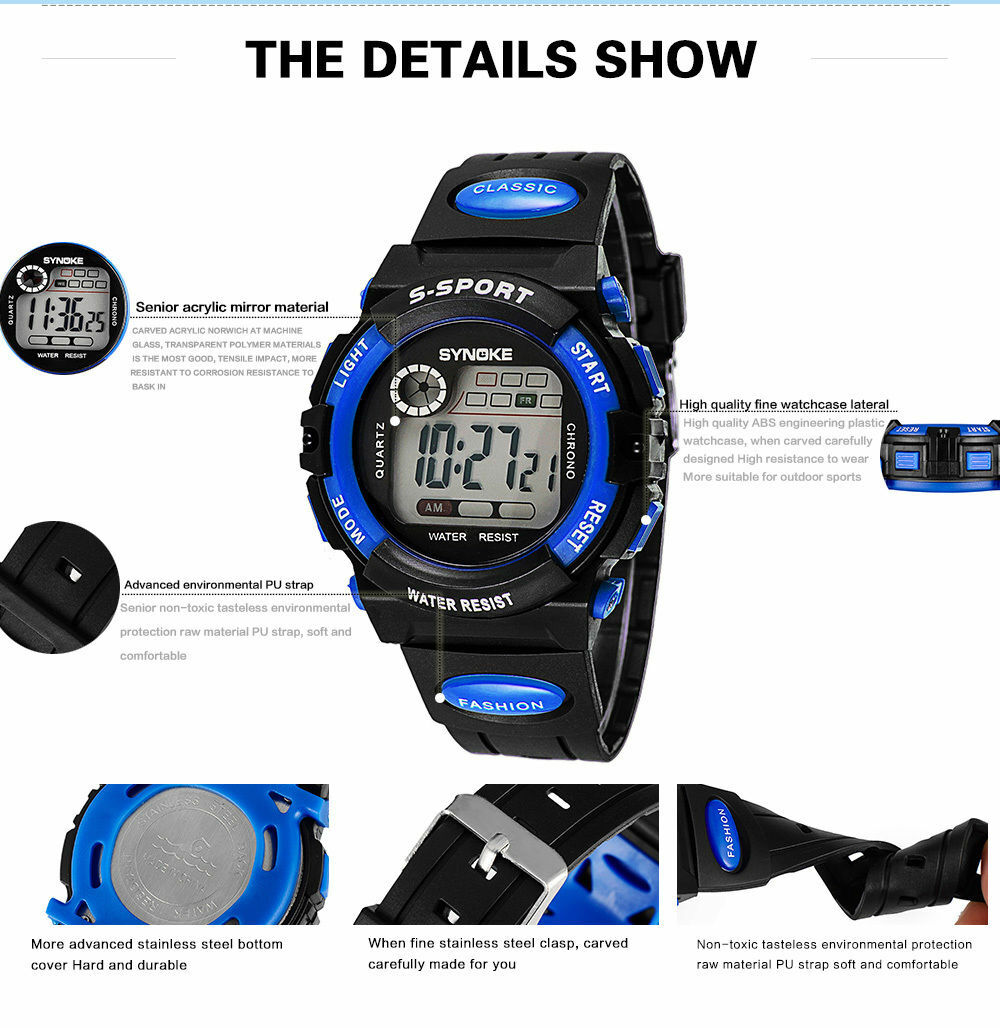 Electronic Watch Kids Digital Waterproof Children Boys Girls Sports LED Watches