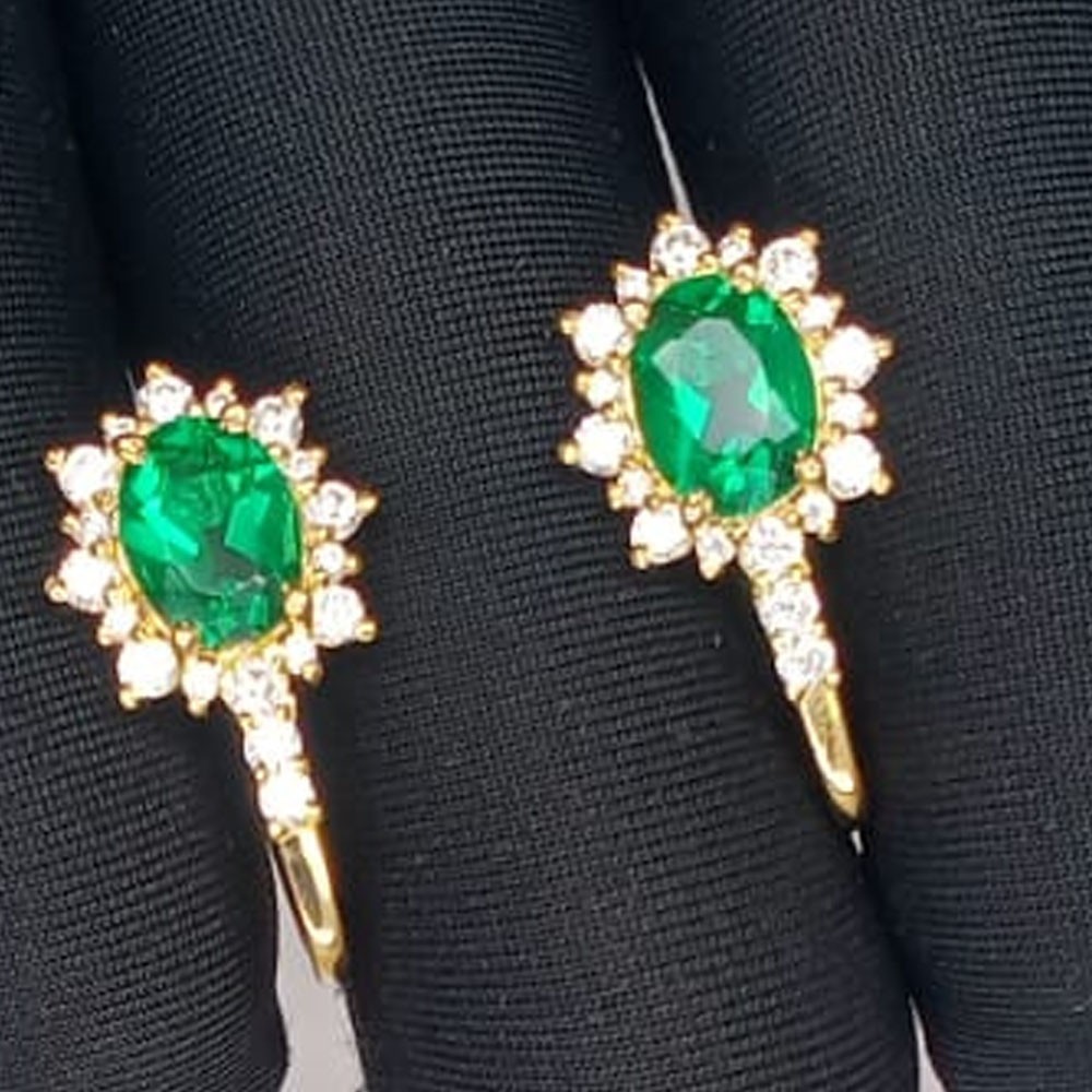 4.00ct Oval Cut Natural Emerald & Diamond Earring 14K Yellow Gold Plated