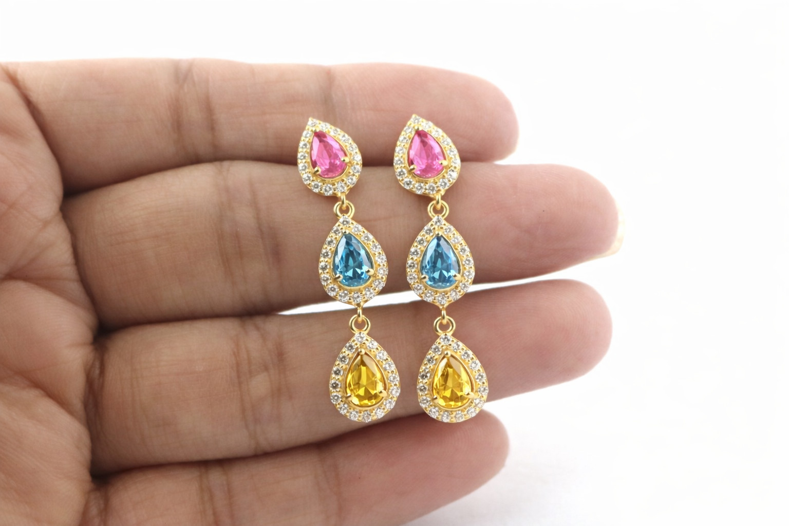 Dangle Drop 925 Sterling Silver Handmade Multi Gemstone Earrings For Her