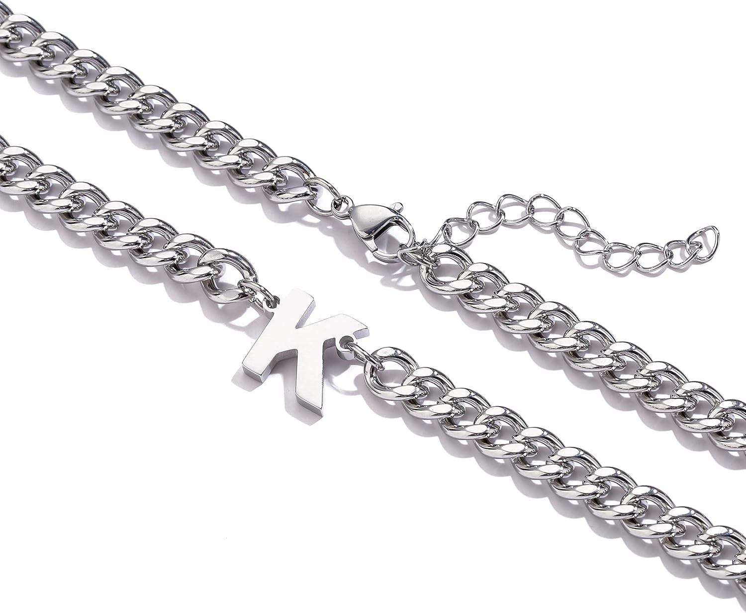 Initial A-Z Cuban Link Chain Necklaces for Men Boys Letter Pendant Stainless Ste