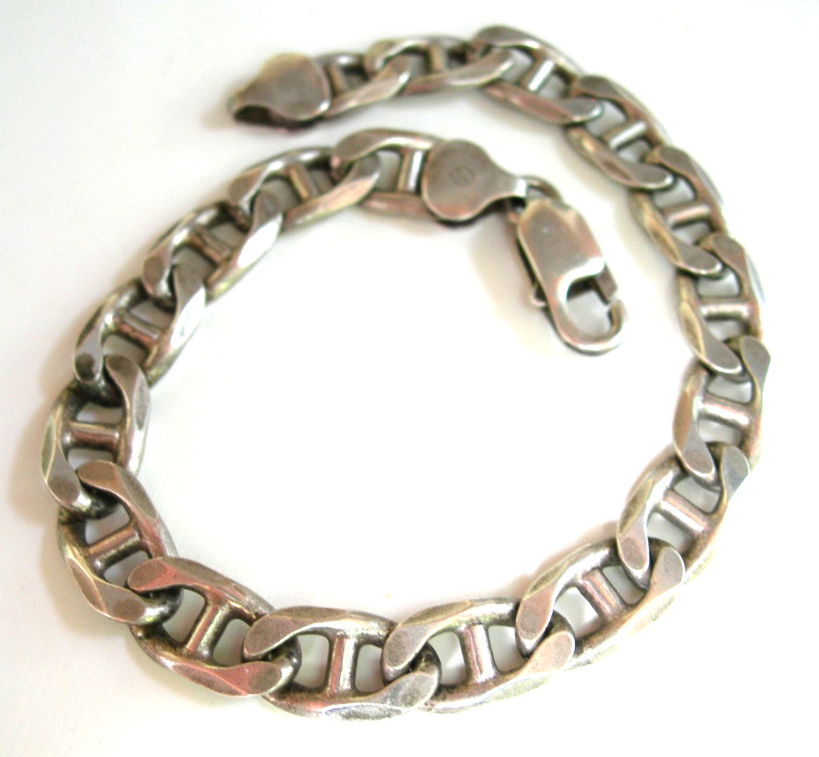Solid MARINER Chain Bracelet .925 Sterling Silver 7.8mm, 22.33 Grams Italy 8″