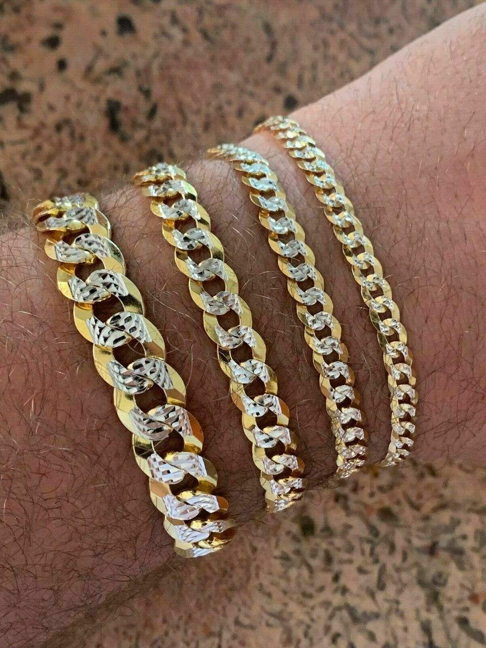 Cuban Link Chain Bracelet 14k Gold Plated Real Solid 925 Silver Necklace 5-11mm