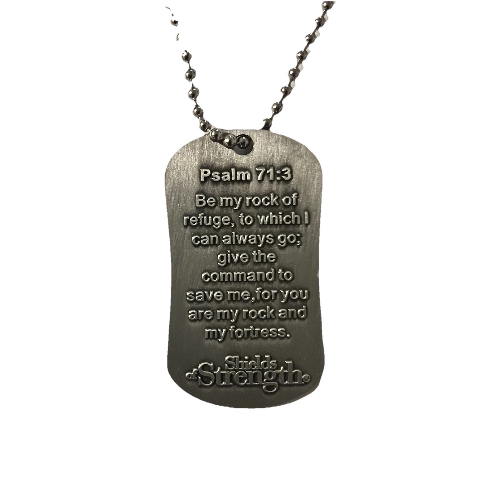 Vietnam Veteran Antique Finish Dog Tag Necklace Psalms 71:3 Shields of Strength