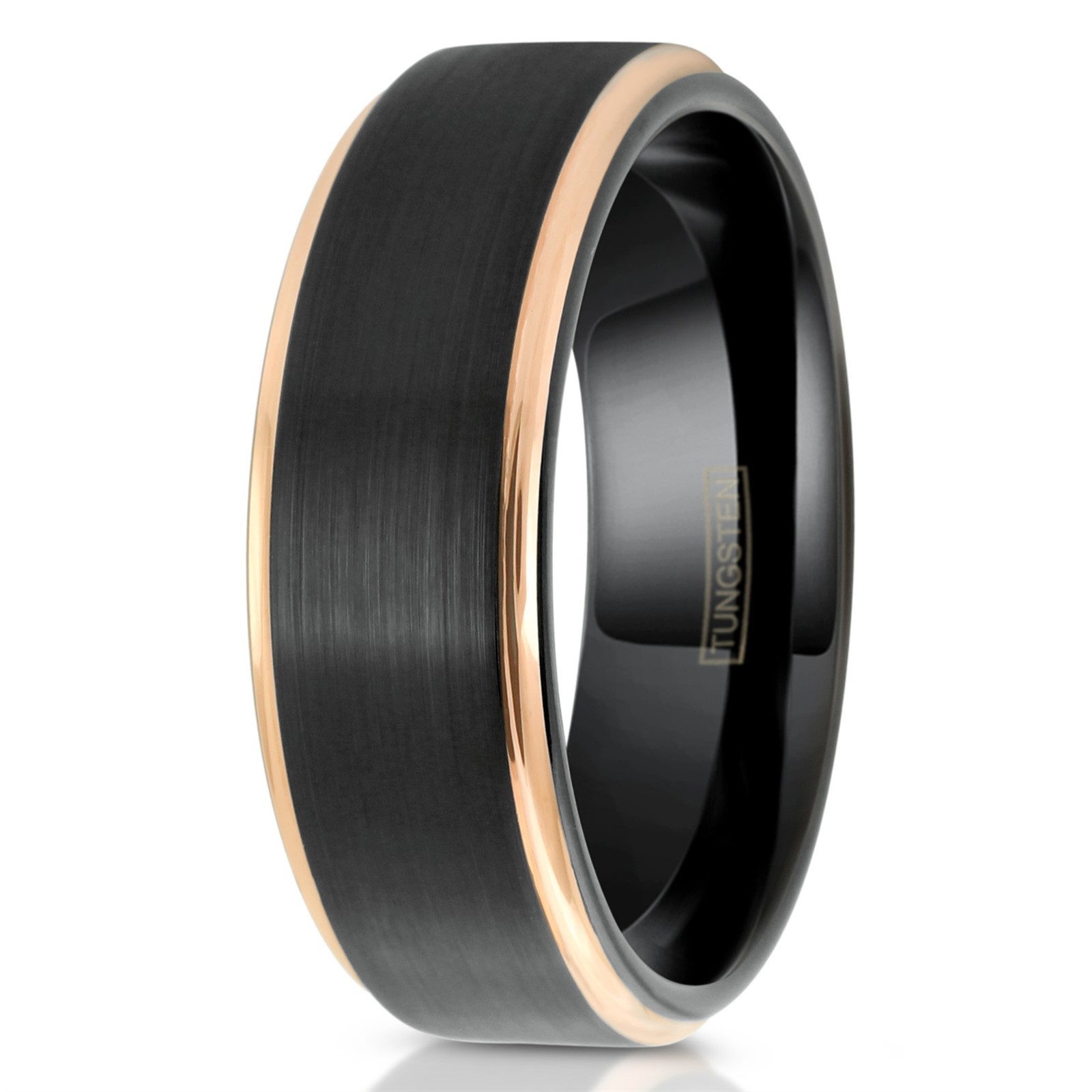 Tungsten Carbide Ring Rose Gold-Plated Black Brushed Wedding Band Men’s Jewelry