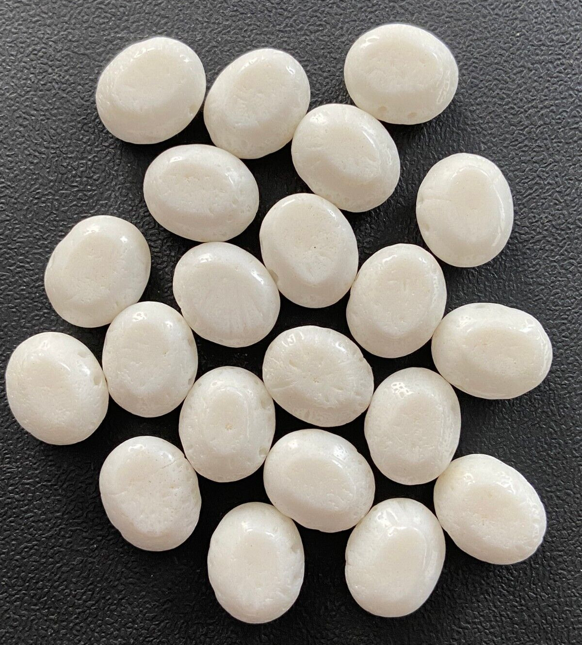 149 White Sponge Coral Puffed Oval Double Drilled 2-Hole 12x15mm Gemstone Beads