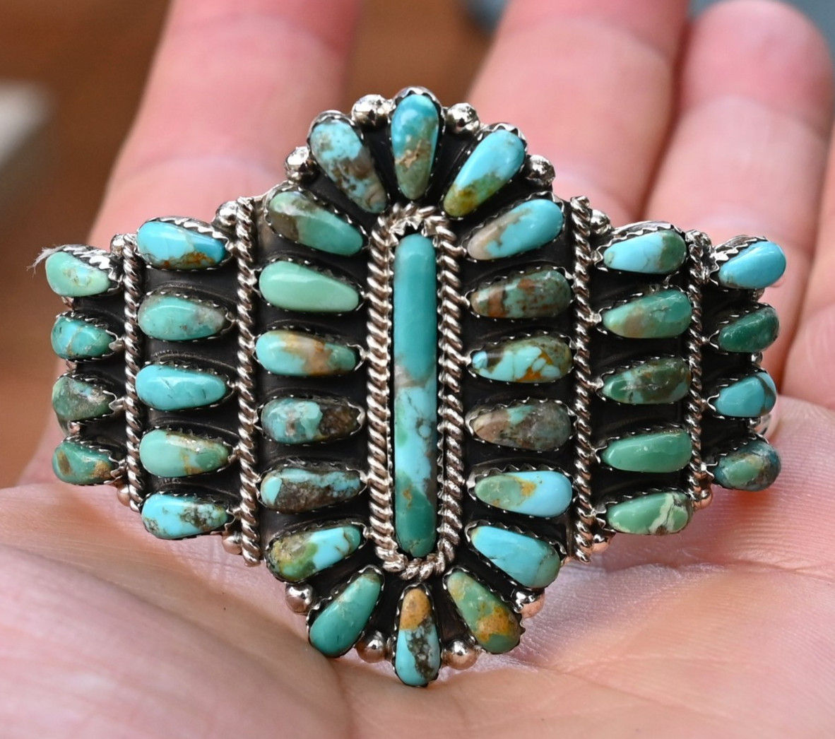 Navajo Turquoise Sterling & Green Mojave Turquoise Cuff Davin Benally 30 grams