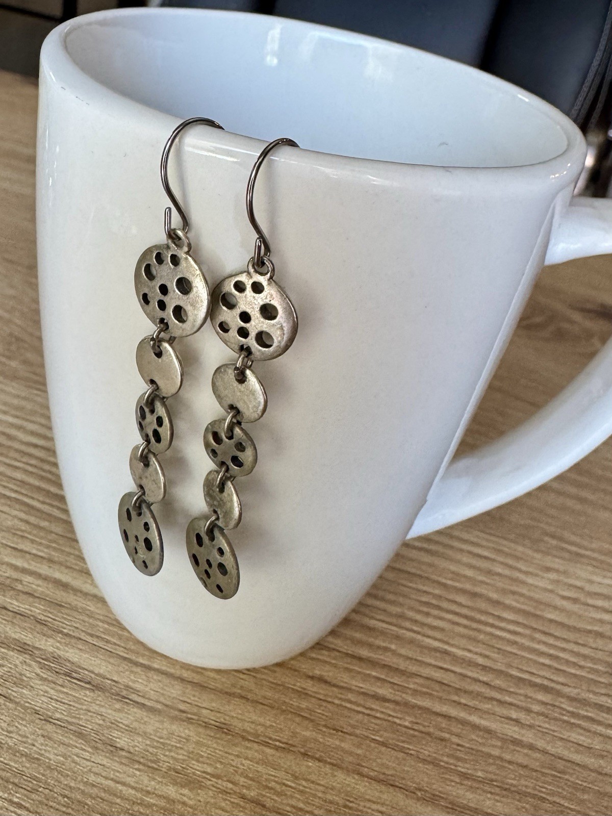 Vintage Matte Silver Lotus Pod Multi Disc Dangle Earrings Brutalist Boho 2.5”