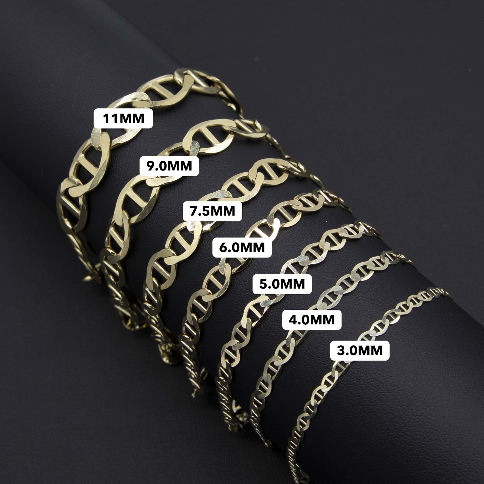 Bracelet Solid Real 10K Yellow Gold Shiny Mariner Link Chain All Sizes