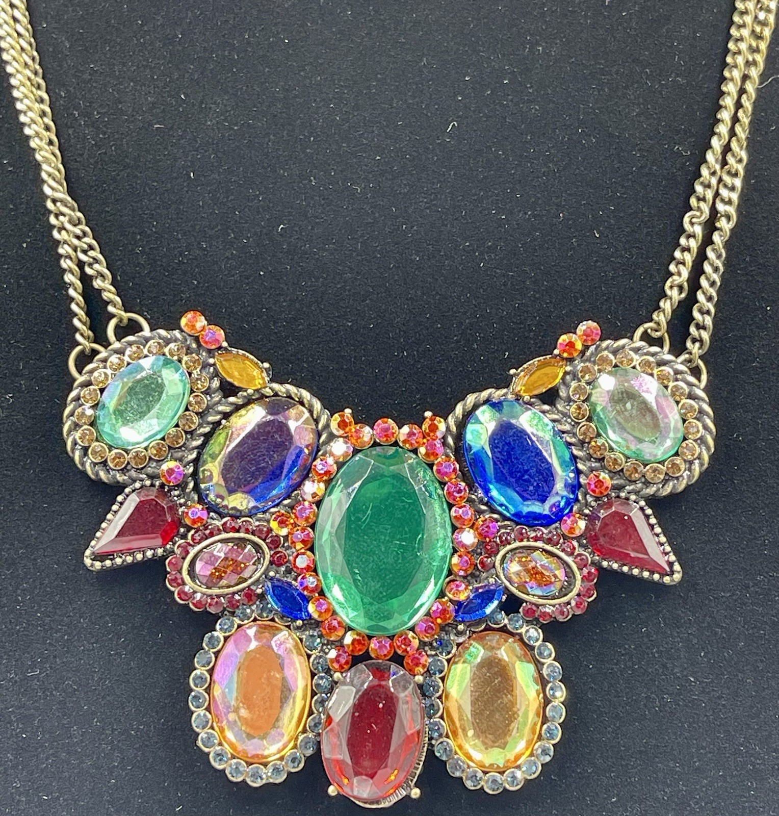 Multi-Color Faceted Rhinestone Statement Necklace & Matching Earring Set FJ-28